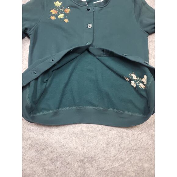 Women's Speculation Small Green Fall Leaf Embroidered Button Up Sweatshirt - Picture 8 of 8